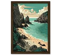 Artery8 Porthcurno Beach Coastal Landscape Illustration Artwork Framed A3 Wall Art Print