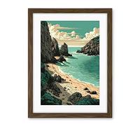 Artery8 Porthcurno Beach Coastal Landscape Illustration Artwork Framed Wall Art Print 18X24 Inch