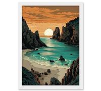 Artery8 Porthcurno Beach Sunrise Coastal Landscape Artwork Framed A3 Wall Art Print