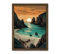 Artery8 Porthcurno Beach Sunrise Coastal Landscape Artwork Framed Wall Art Print 18X24 Inch
