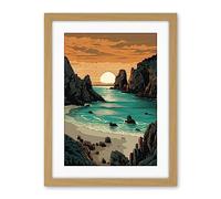 Artery8 Porthcurno Beach Sunrise Coastal Landscape Artwork Framed Wall Art Print 18X24 Inch