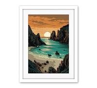 Artery8 Porthcurno Beach Sunrise Coastal Landscape Artwork Framed Wall Art Print 18X24 Inch