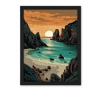 Artery8 Porthcurno Beach Sunrise Coastal Landscape Artwork Framed Wall Art Print 18X24 Inch