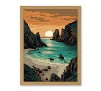 Artery8 Porthcurno Beach Sunrise Coastal Landscape Artwork Framed Wall Art Print 18X24 Inch
