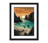Artery8 Porthcurno Beach Sunrise Coastal Landscape Artwork Framed Wall Art Print 18X24 Inch