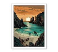 Artery8 Porthcurno Beach Sunrise Coastal Landscape Artwork Framed Wall Art Print 18X24 Inch