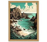 Artery8 Porthcurno Granite Cliff Beach Coastal Landscape Artwork Framed A3 Wall Art Print