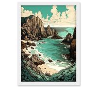 Artery8 Porthcurno Granite Cliff Beach Coastal Landscape Artwork Framed A3 Wall Art Print