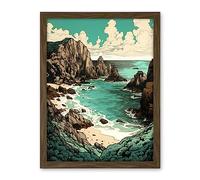 Artery8 Porthcurno Granite Cliff Beach Coastal Landscape Artwork Framed Wall Art Print 18X24 Inch