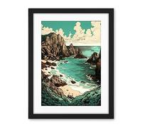 Artery8 Porthcurno Granite Cliff Beach Coastal Landscape Artwork Framed Wall Art Print 18X24 Inch