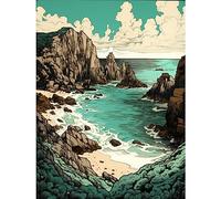 Artery8 Porthcurno Granite Cliff Beach Coastal Landscape Large Wall Art Poster Print Thick Paper 18X24 Inch
