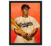 Artery8 Portrait Jackie Robinson Baseball Brooklyn Dodgers A4 Artwork Framed Wall Art Print in Black Artery8 Black