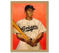 Artery8 Portrait Jackie Robinson Baseball Brooklyn Dodgers A4 Artwork Framed Wall Art Print in Light Oak Artery8 Light Oak