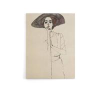 Artery8 Portrait of a Woman with a Hat Canvas Wall Art Print Egon Schiele in Beige | Size: W18" x H24" Artery8 Beige W18" x H24"