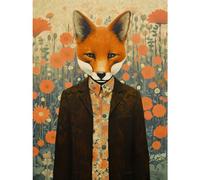 Artery8 Portrait of Dressed Fox in Suit and Shirt Floral Background Orange Brown Autumn Tones Large Wall Art Poster Print Thick Paper 18X24 Inch