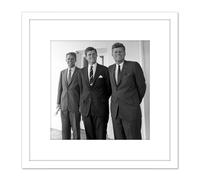 Artery8 Portrait President JFK Brothers John Robert Ted Kennedy Photo 8X8 Inch Square Wooden Framed Wall Art Print Picture with Mount in White Artery8 White