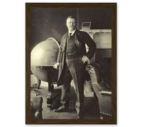 Portrait US President Theodore Roosevelt Bull Moose A4 Artwork Framed Wall Art Print Artery8 Brown One Size