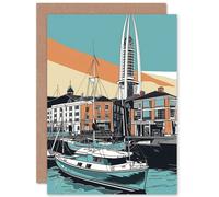 Artery8 Portsmouth Historic Dockyard Modern Linocut Print Travel Birthday Sealed Greeting Card Plus Envelope Blank inside