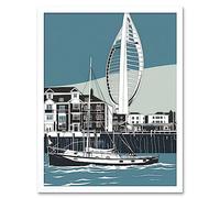 Wall Art Print Portsmouth Historic Dockyard with Spinnaker Tower Art Framed Artery8 White W12 inch x H16 inch