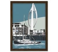 Portsmouth Historic Dockyard with Spinnaker Tower Artwork Framed Wall Art Print A4 Artery8 Brown One Size