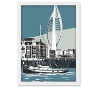 Portsmouth Historic Dockyard with Spinnaker Tower Artwork Framed Wall Art Print A4 Artery8 White One Size