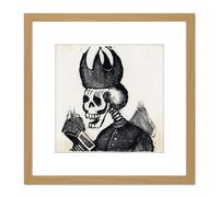 Artery8 Posada Skeleton Bishop Mitre Reading Book Illustration 8X8 Inch Square Wooden Framed Wall Art Print Picture with Mount in Light Oak Artery8 Light Oak