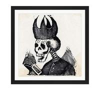 Artery8 Posada Skeleton Bishop Mitre Reading Book Illustration Square Wooden Framed Wall Art Print Picture 16X16 Inch