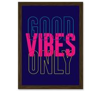 Artery8 Positivity Good Vibes Only Typography Artwork Framed Wall Art Print A4 in Brown Artery8 Brown