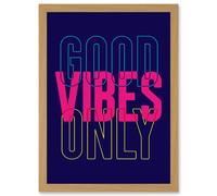 Artery8 Positivity Good Vibes Only Typography Artwork Framed Wall Art Print A4 in Light Oak Artery8 Light Oak