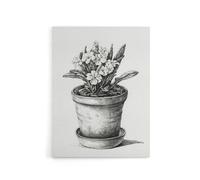 Artery8 Potted Flowering Plant Pencil Drawing Bernard Canvas Wall Art in White | Size: W12" x H16" Artery8 White W12" x H16"