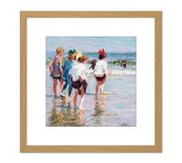 Artery8 Potthast Summer Day Brighton Beach Painting 8X8 Inch Square Wooden Framed Wall Art Print Picture with Mount in Light Oak Artery8 Light Oak