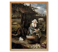 Artery8 Potuyl A Housewife Cleaning Fish Cat Painting Art Print Framed Poster Wall Decor 12x16 inch