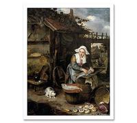 Artery8 Potuyl A Housewife Cleaning Fish Cat Painting Art Print Framed Poster Wall Decor 12x16 inch