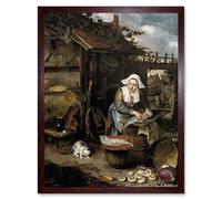 Artery8 Potuyl A Housewife Cleaning Fish Cat Painting Art Print Framed Poster Wall Decor 12x16 inch