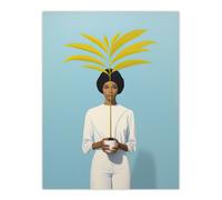 Artery8 Presenting The Kentia Palm Simple Minimalist White On Blue Artwork Painting Unframed Wall Art Print Poster Home Decor Premium Artery8 Multicolor W18" x H24"