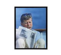 Artery8 President John F Kennedy Cigar & Newspaper Framed Canvas Wall Art Print in Blue | Size: W18" x H24" Artery8 Blue W18" x H24"