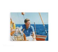 Artery8 President John F Kennedy JFK At Yacht Wheel Canvas Wall Art Print in Blue | Size: W18" x H24" Artery8 Blue W18" x H24"