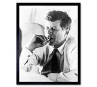 Wee Blue Coo Vintage Photography Portrait President John Kennedy Smoke Cigar Jfk USA Art Print Framed Poster Wall Decor 12X16 Inch