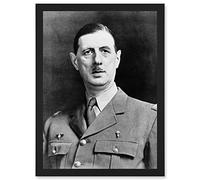 President War General Charles De Gaulle French Portrait A4 Artwork Framed Wall Art Print Artery8 Black One Size