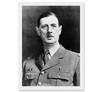 President War General Charles De Gaulle French Portrait A4 Artwork Framed Wall Art Print Artery8 White One Size