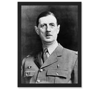 President War General Charles De Gaulle French Portrait A4 Artwork Framed Wall Art Print Artery8 Black One Size