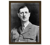 President War General Charles De Gaulle French Portrait A4 Artwork Framed Wall Art Print Artery8 Brown One Size