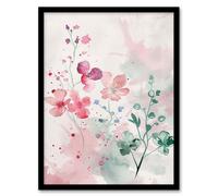 Artery8 Pretty Light Geranium Flowers Pastel Watercolour Framed Art Print in Pink | Size: A4 Artery8 Pink A4