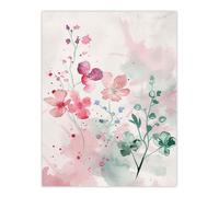 Artery8 Pretty Light Geranium Flowers Pastel Watercolour Wall Art Print in Pink | Size: W24" x H32" Artery8 Pink W24" x H32"