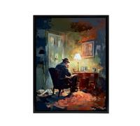 Artery8 Private Detective In His Office Framed Canvas Wall Art Print | Size: W12" x H16" Artery8 Multicolor W12" x H16"