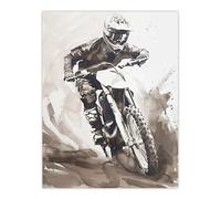 Pro Motocross Race Racing Black White Watercolour Wall Art Print Artery8 Grey W24 inch x H32 inch
