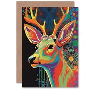 Artery8 Psychedelic Deer Abstract Antlers for Him or Her Man Woman Birthday Thank You Congratulations Blank Art Greeting Card