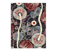 Psychedelic Mushroom Pattern Fungi Folk Art Wall Art Print Artery8 Red W24 inch x H32 inch