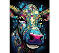 Artery8 Psychedelic Pattern Cow Acrylic Painting Colourful Folk Portrait Modern Pop Art Large Wall Art Poster Print Thick Paper 18X24 Inch