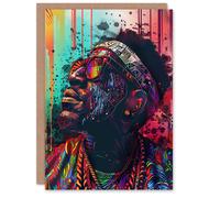 Artery8 Greeting Card Psychedelic Portrait African Man Dashiki Blank For Him Or Her Art Birthday Card